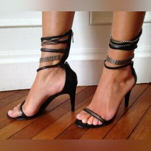 ISABEL MARANT Leather Pump Heel Ankle Strap Chain REA-RIO black (size 39/8.5)
